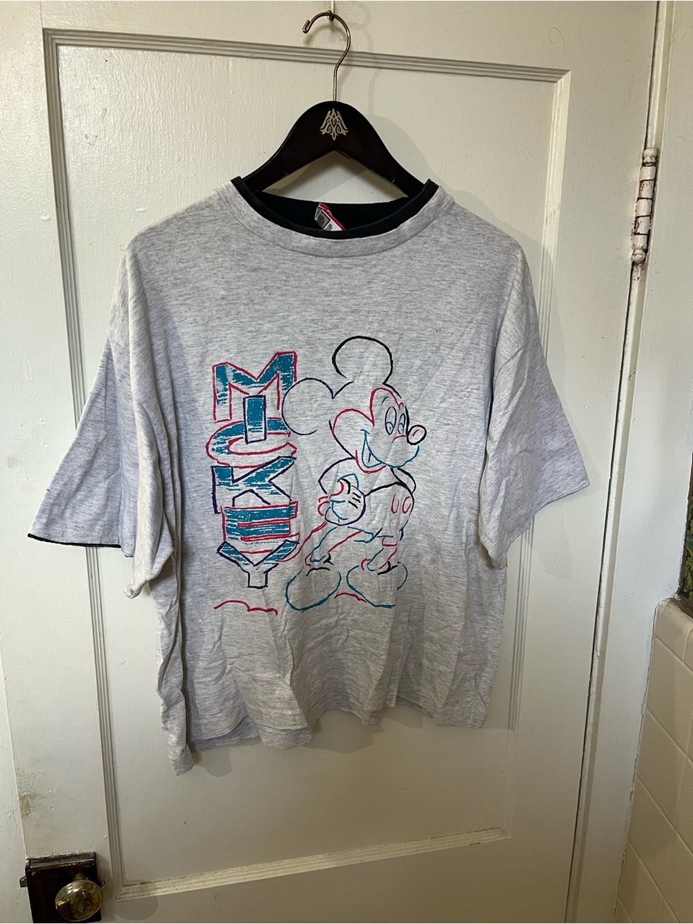 VTG 90s Disney Designs Mickey Mouse Sketch T-Shirt OSFA Double Collar Grey